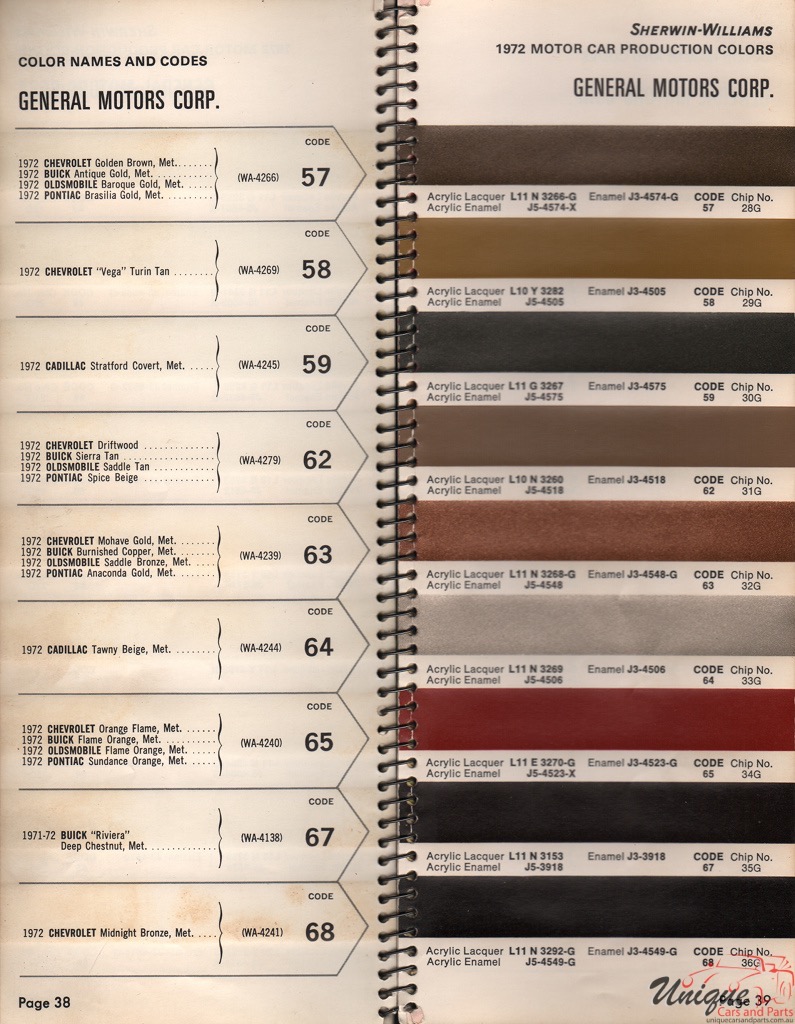 1972 General Motors Paint Charts Williams 13